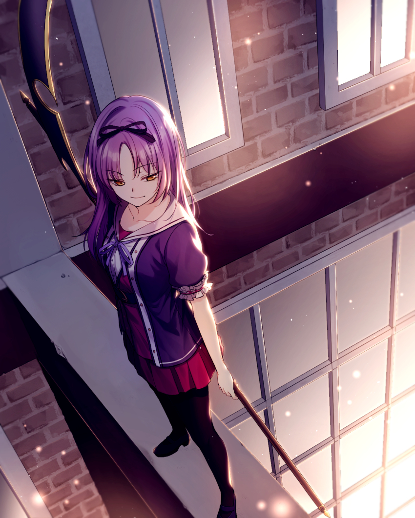 1girl, black_pantyhose, blouse, breasts, eiyuu_densetsu, falcom, female_focus, hair_ribbon