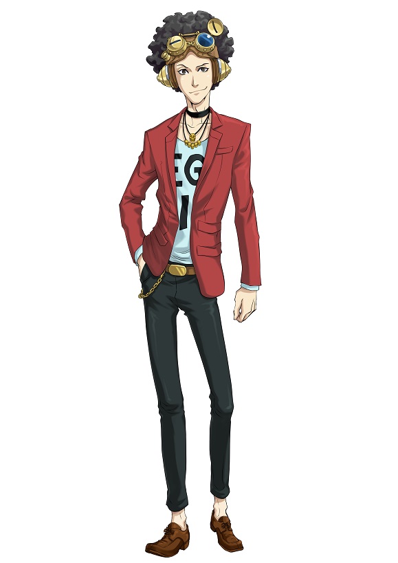 1boy, afro, belt, brown_eyes, brown_hair, full_body, fuse_tarou, goggles