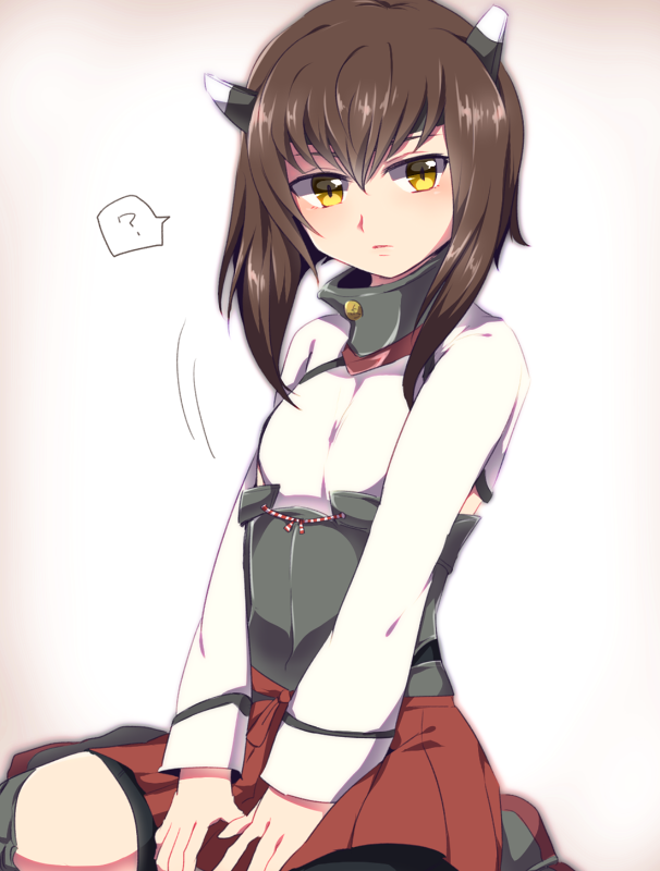 1girl, ?, bike_shorts, breasts, brown_hair, female_focus, gradient_background, hair_between_eyes