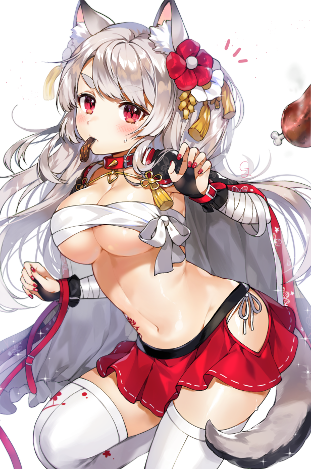 1girl, animal_ears, armpit_peek, azur_lane, blush, breasts, budget_sarashi, cape