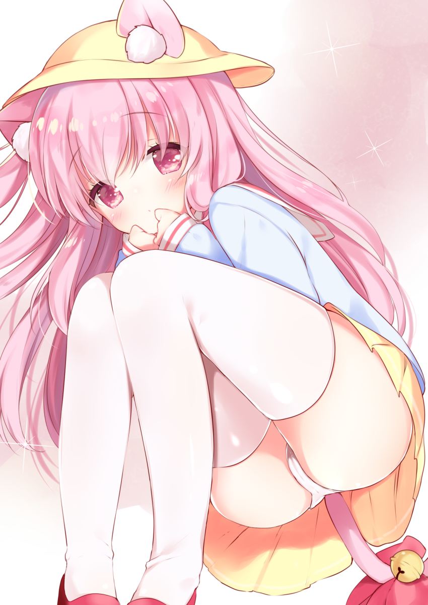 1girl, absurdres, ame_usari, animal_ears, ass, azur_lane, bell, blue_shirt