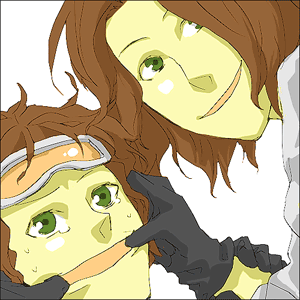 brown_hair, galerians, galerians:_ash, gloves, goggles, green_eyes, lowres, pat_(galerians), simple_background, tagme, white_background
