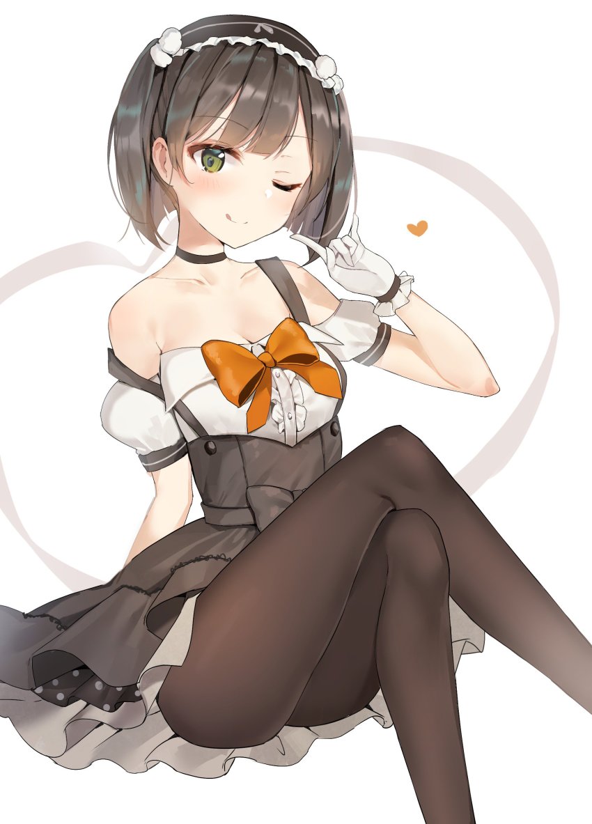 1girl, ;q, absurdres, bad_id, bad_twitter_id, black_hair, bow, bowtie