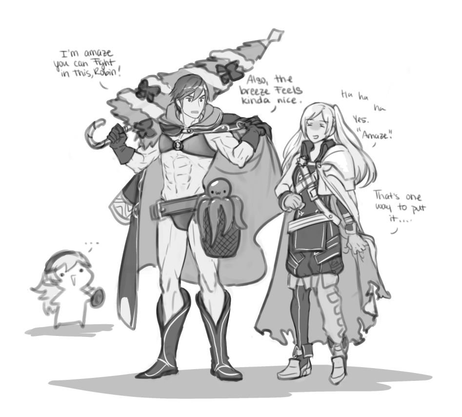 1boy, bikini, blush, cape, christmas, chrom_(fire_emblem), chrom_(fire_emblem)_(cosplay), female_corrin_(fire_emblem)