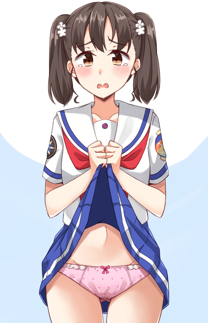 1girl, absurdres, bad_id, bad_pixiv_id, blue_background, blue_skirt, blush, bow