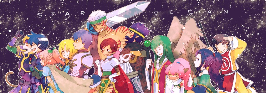 armlet, armor, bare_shoulders, black_hair, blonde_hair, blue_eyes, breasts, choker