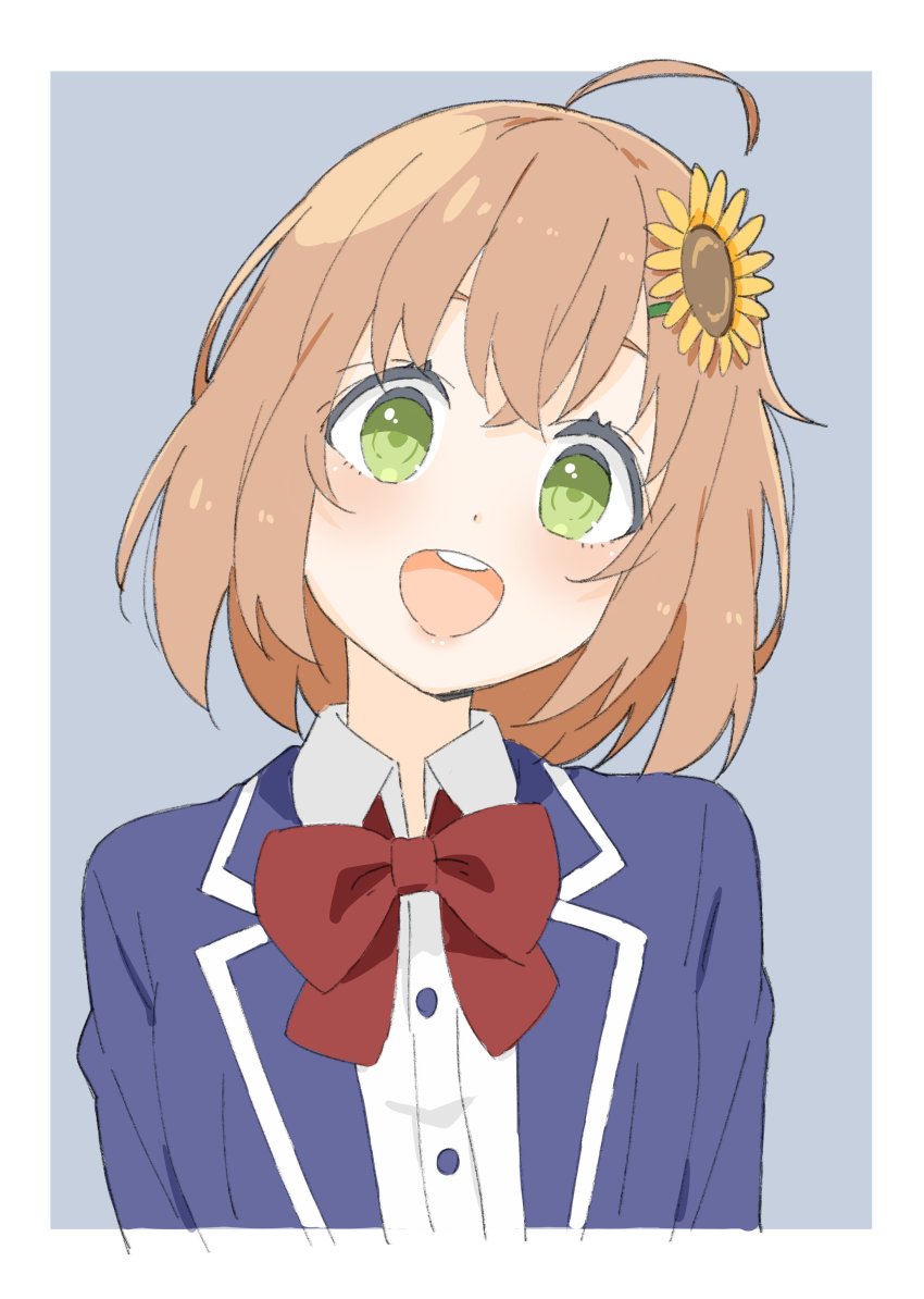 1girl, absurdres, ahoge, bad_id, bad_twitter_id, blush, bow, bowtie