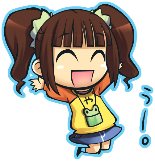 00s, 1girl, ^_^, bad_id, bad_pixiv_id, brown_hair, chibi, closed_eyes