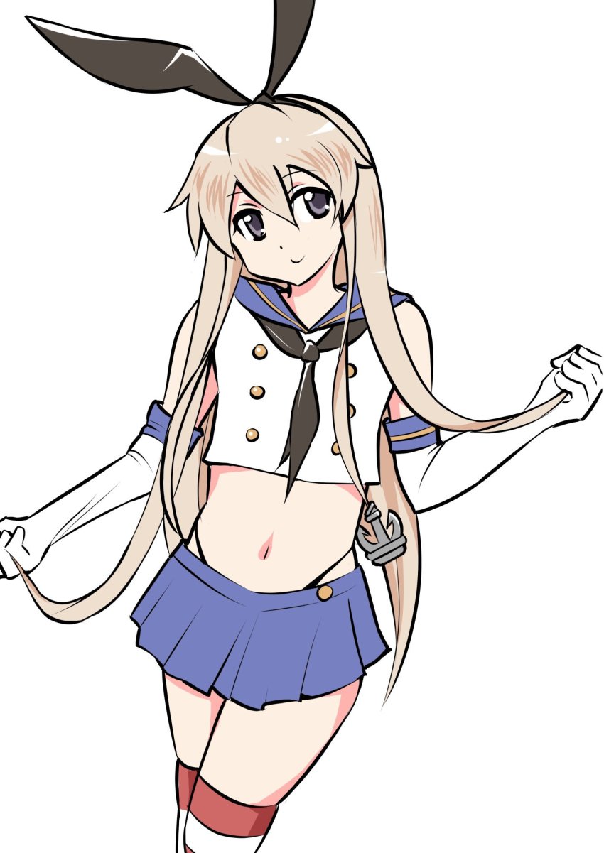 1girl, anchor_hair_ornament, animal_ears, blonde_hair, commentary_request, elbow_gloves, fake_animal_ears, female_focus