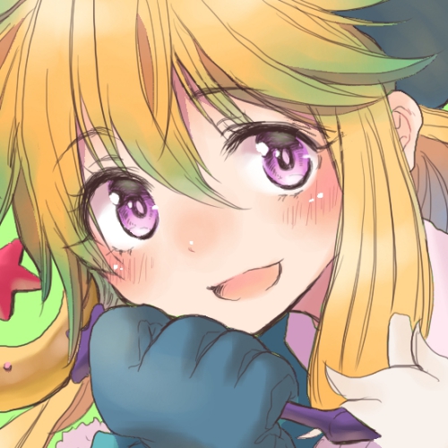 1girl, blonde_hair, blue_gloves, blush, close-up, female_focus, gloves, hair_between_eyes