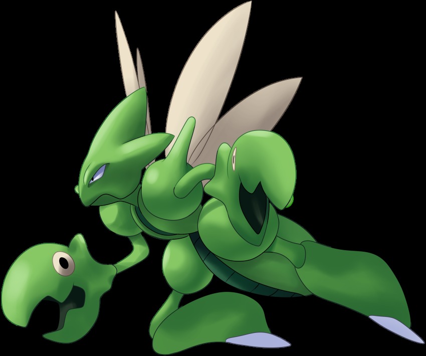 aggrav8edartist, bad_id, bad_pixiv_id, bug, claws, colored_skin, from_side, full_body, gen_2_pokemon, green_skin, highres, insect_wings, nintendo, pincers, pokemon, pokemon_(creature), pokemon_gold/silver/crystal, pokemon_gold/silver/crystal_(prototype), scizor_(beta), solo, wings