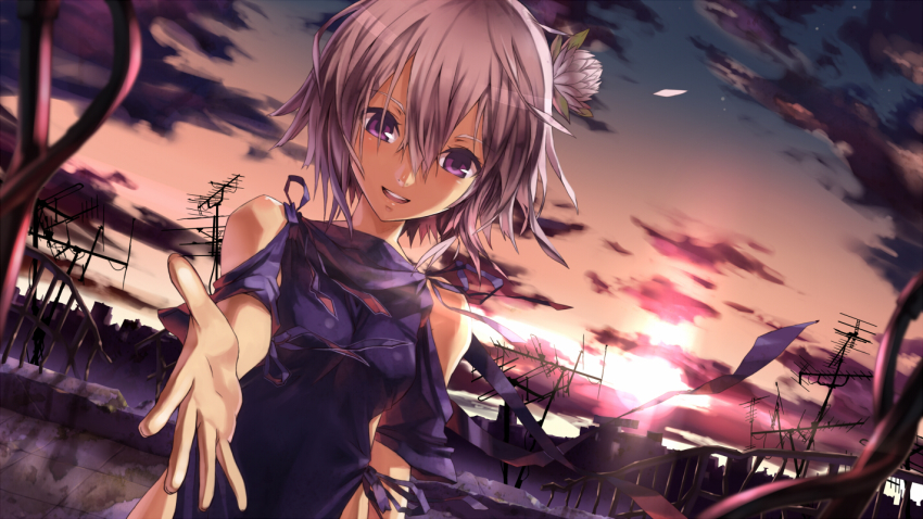 1girl, female_focus, foreshortening, fragile, fragile:_sayonara_tsuki_no_haikyo, nidy, purple_eyes, ren_(fragile)
