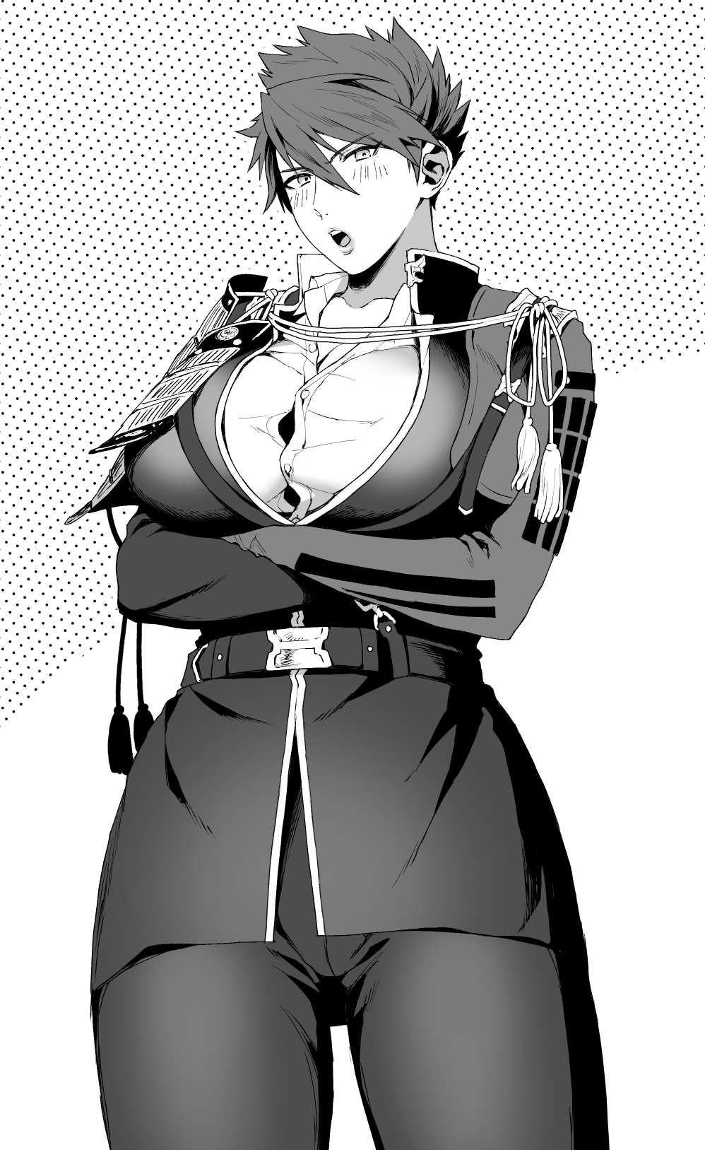 10s, 1girl, armor, bad_id, bad_pixiv_id, bekt, breasts, collared_shirt