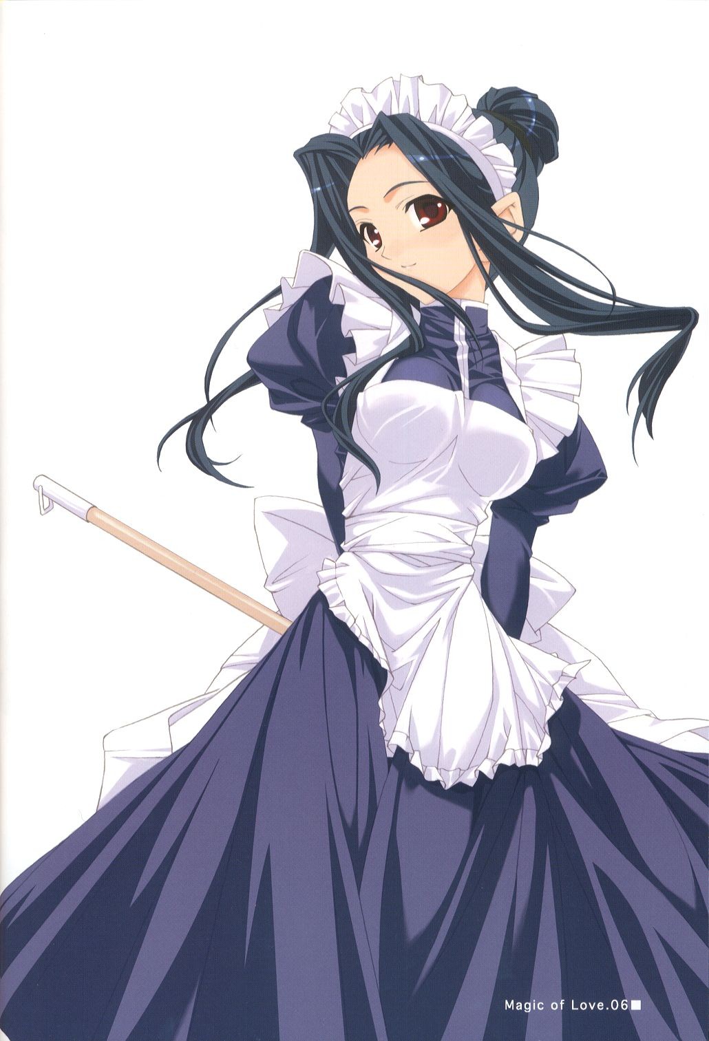 00s, 1girl, blue_hair, english_text, female_focus, highres, jiiya, jiiya_(sister_princess), maid, red_eyes, sister_princess, solo