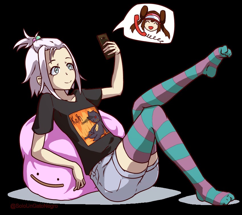 2girls, absurdres, alternate_costume, aqua_eyes, arm_support, arm_up, artist_name, banette