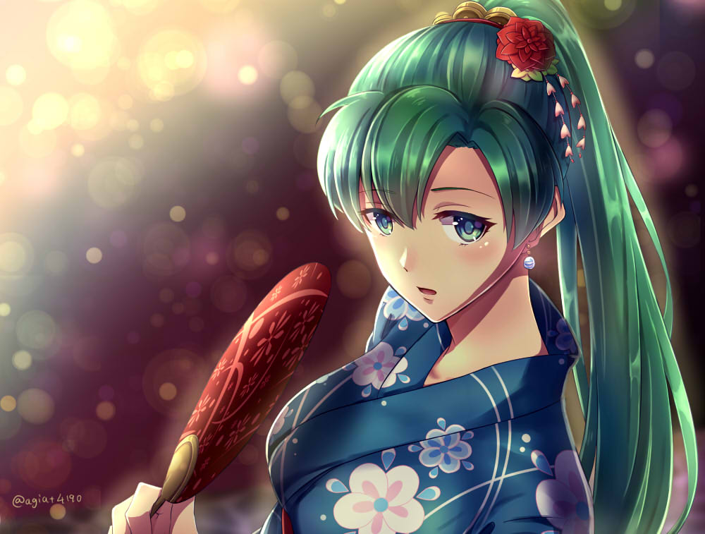 1girl, female_focus, festival, fire_emblem, fire_emblem:_the_blazing_blade, fire_emblem_heroes, fireworks, green_eyes