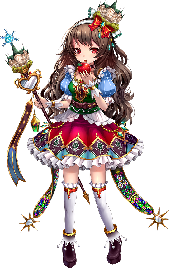 1girl, alcazar_of_segovia_(oshiro_project), apple, black_footwear, brown_hair, dress, female_focus, food