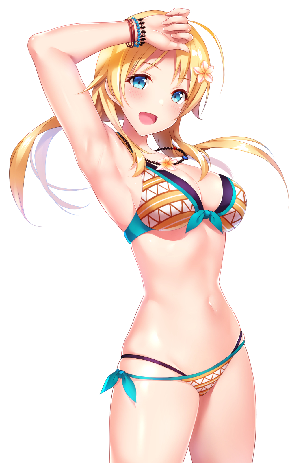 1girl, armpits, bad_id, bad_pixiv_id, bead_bracelet, bead_necklace, beads, bikini