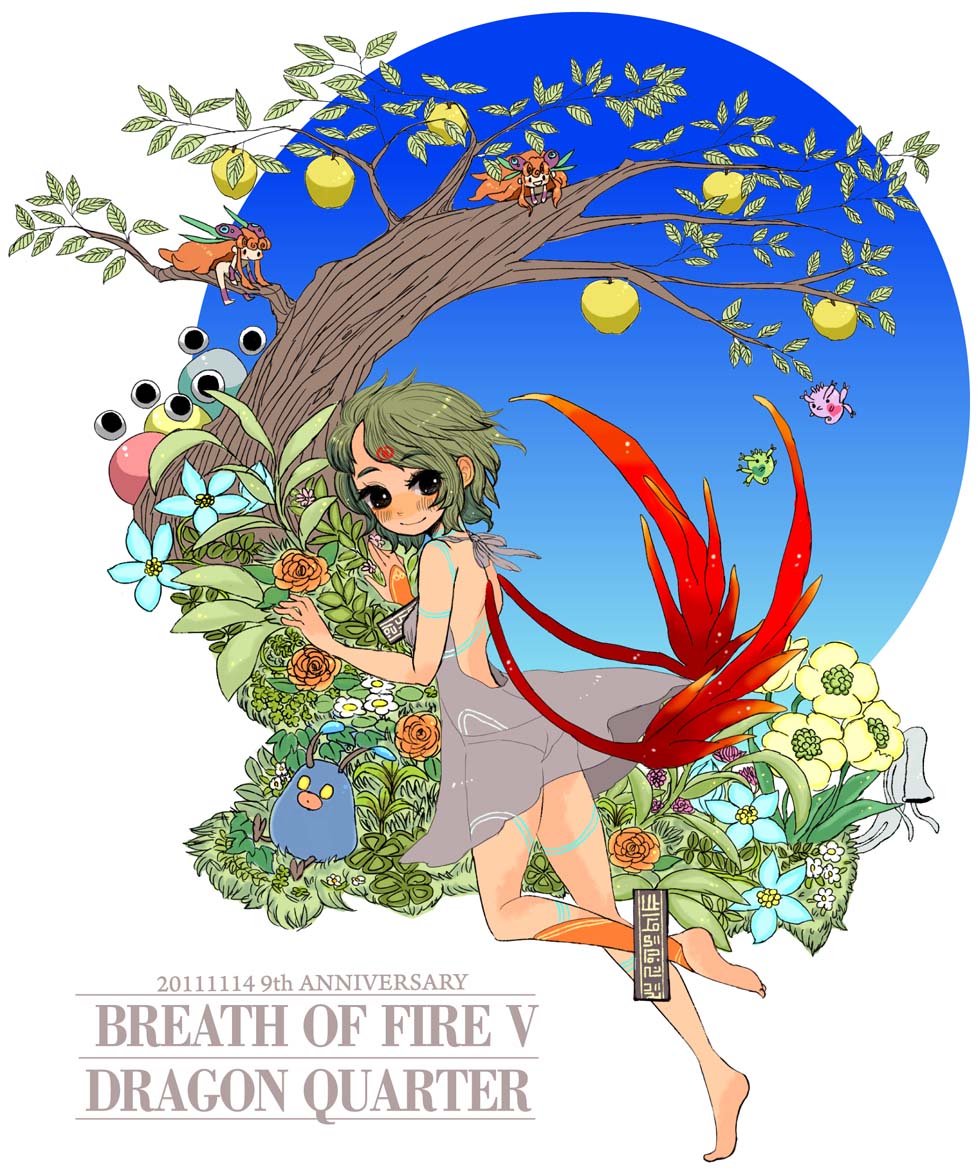 anklet, barefoot, bracelet, breath_of_fire, breath_of_fire_v, capcom, dress, facial_mark