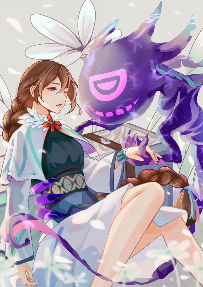 1girl, absurdres, arm_around_another's_waist, arm_at_side, bad_id, bad_pixiv_id, braid, braided_ponytail