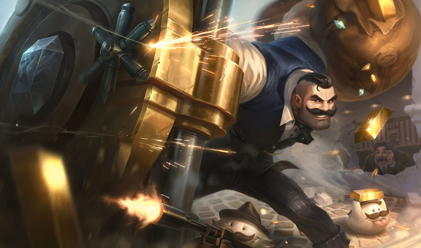 1boy, bag, black_hair, blouse, braum_(league_of_legends), coin, collared_shirt, crime_city_braum