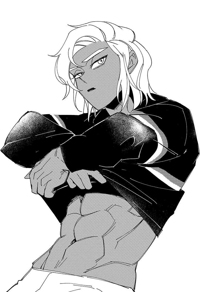 1girl, abs, bad_id, bad_twitter_id, dark_skin, greyscale, fight_class_3, lipstick