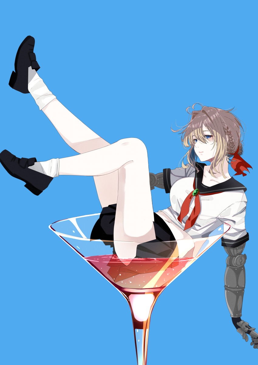 10s, 1girl, absurdres, alcohol, alternate_costume, ass, black_sailor_collar, black_shoes