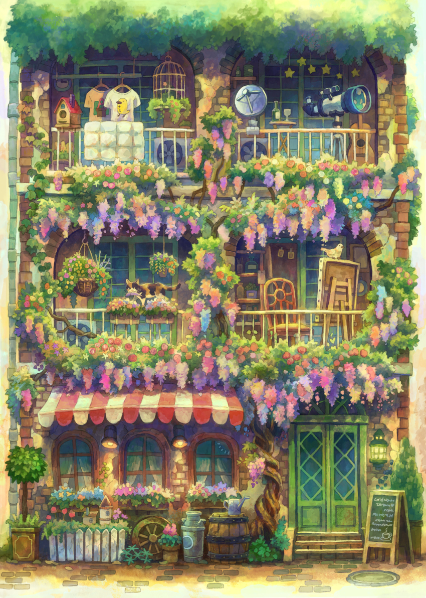 air_conditioner, apartment, barrel, bird, birdcage, birdhouse, bottle, brick_road