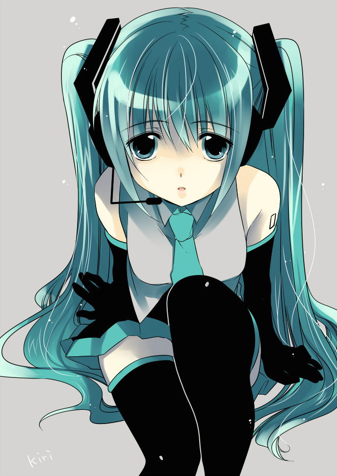 aqua_eyes, aqua_hair, elbow_gloves, gloves, hatsune_miku, headset, kirino_kasumu, long_hair