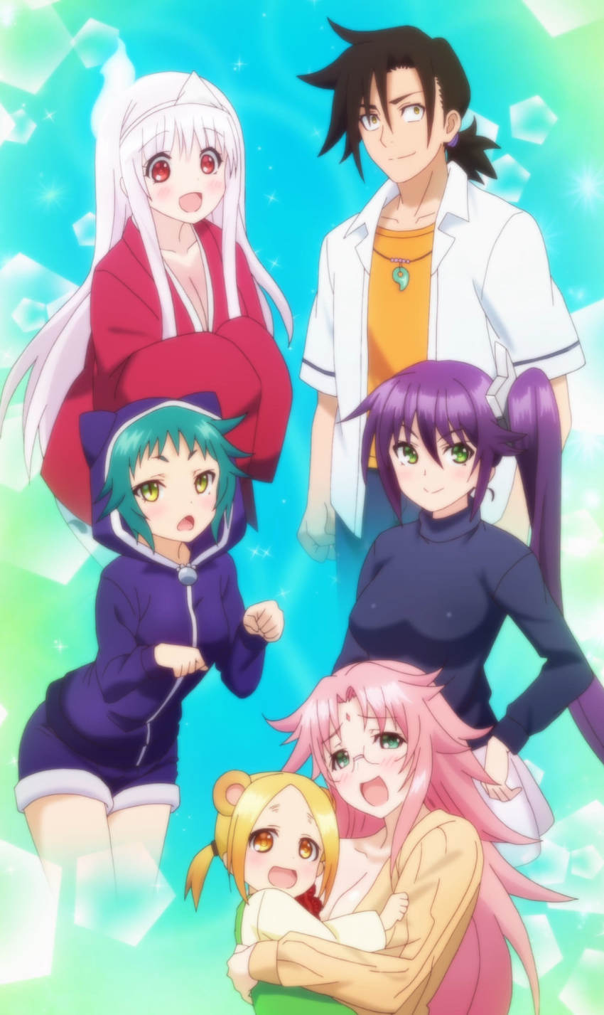 10s, 1boy, 5girls, ameno_sagiri_(yuragisou_no_yuuna-san), anime_screenshot, arahabaki_nonko, blonde_hair, fushiguro_yaya