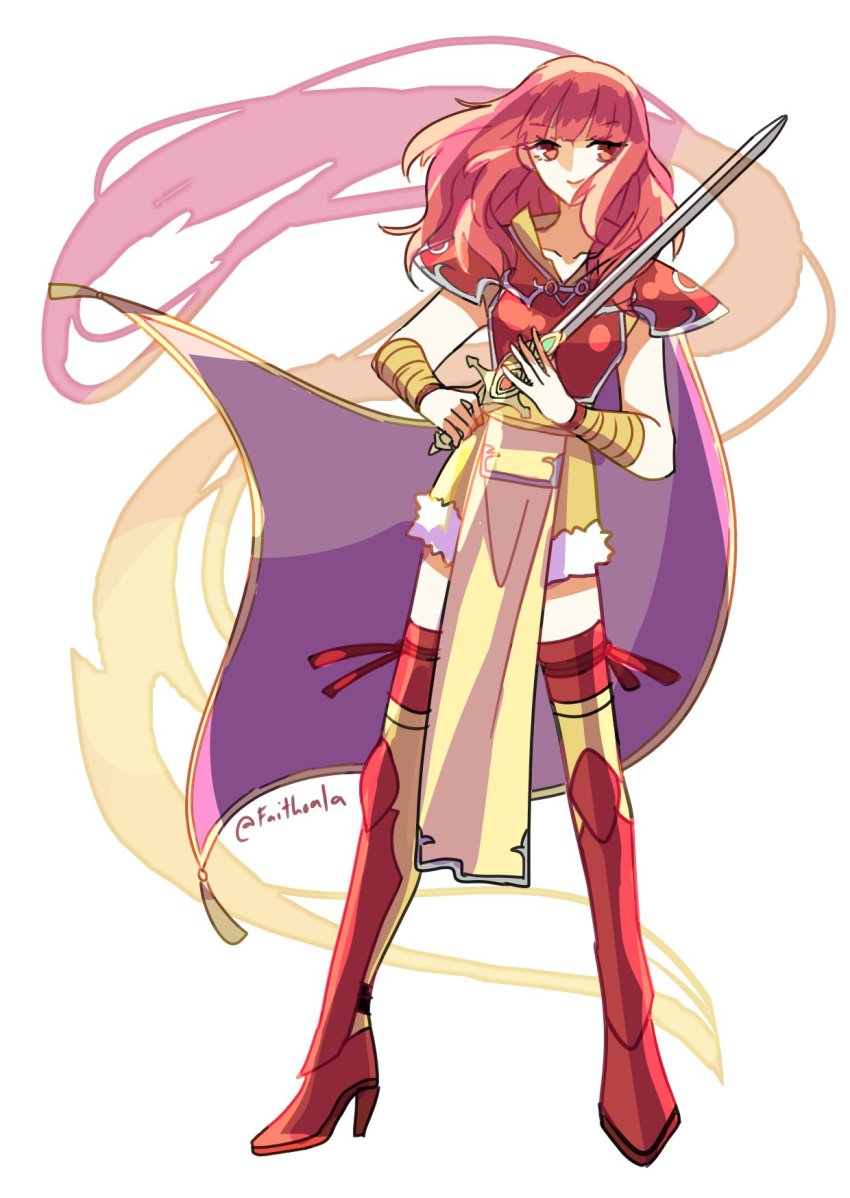1girl, armor, cape, celica_(fire_emblem), celica_(warrior_princess)_(fire_emblem), dress, faithoala, female_focus