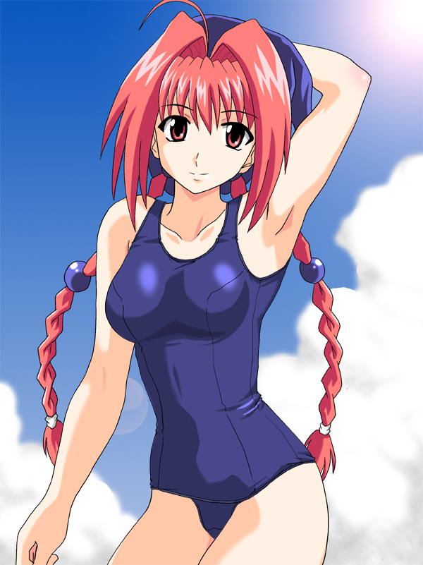 ahoge, armpits, braid, cloud, day, dorothy_(marchen_awakens_romance), hat, long_hair