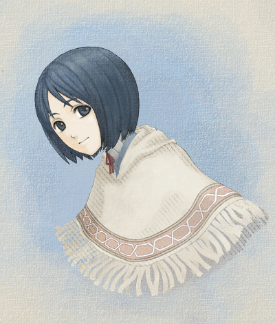 00s, 1girl, blue_eyes, blue_hair, female_focus, fringe_trim, isara_gunther, lowres, matching_hair/eyes, mega30000, mega30000_(pixiv54806), poncho, scarf, senjou_no_valkyria, senjou_no_valkyria_(series), senjou_no_valkyria_1, short_hair, solo