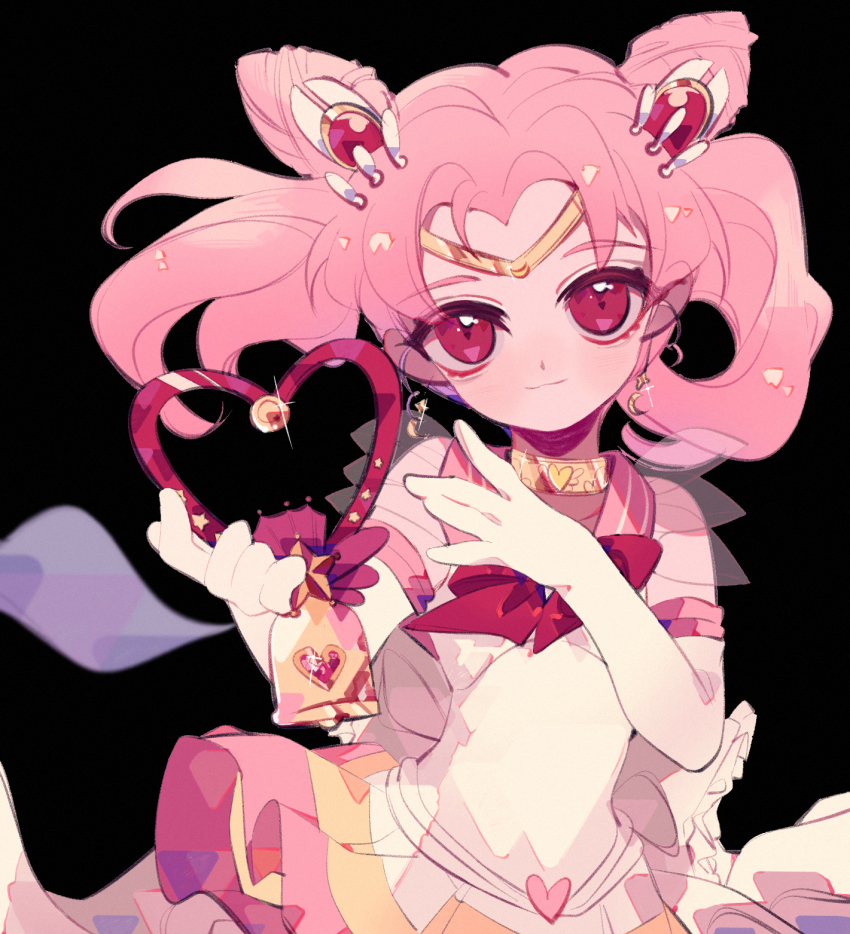 1girl, back_bow, bell, bishoujo_senshi_sailor_moon, bishoujo_senshi_sailor_moon_supers, black_background, bow, chibi_usa