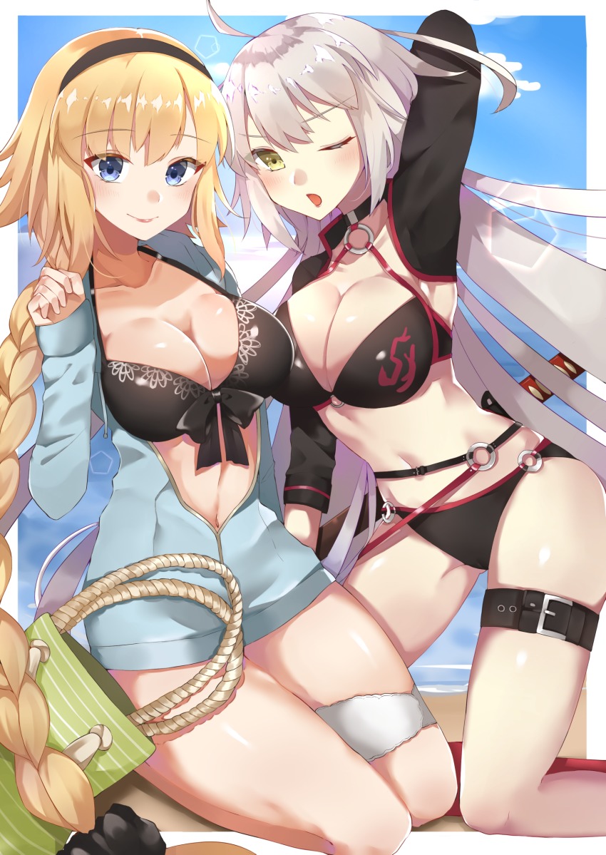 2girls, :o, absurdres, ahoge, bad_id, bad_pixiv_id, bag, bikini