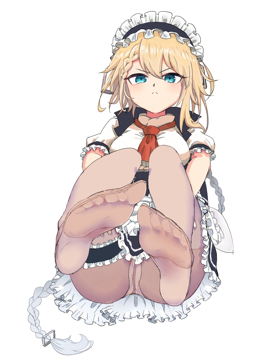 1girl, absurdres, blonde_hair, blue_eyes, dodo_(purofu_hitsudoku), feet, foot_focus, g36_(girls'_frontline)