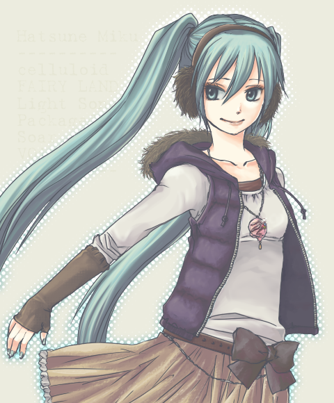 armor87, bad_id, bad_pixiv_id, casual, earmuffs, green_eyes, green_hair, hatsune_miku