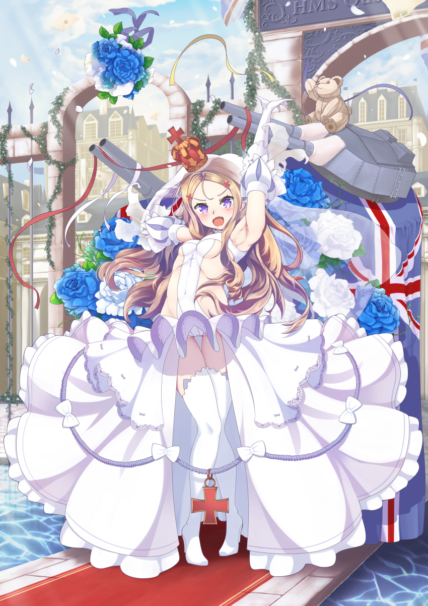 1girl, absurdres, alicia_(schrdingerscat), armpits, azur_lane, blonde_hair, blue_eyes, blush