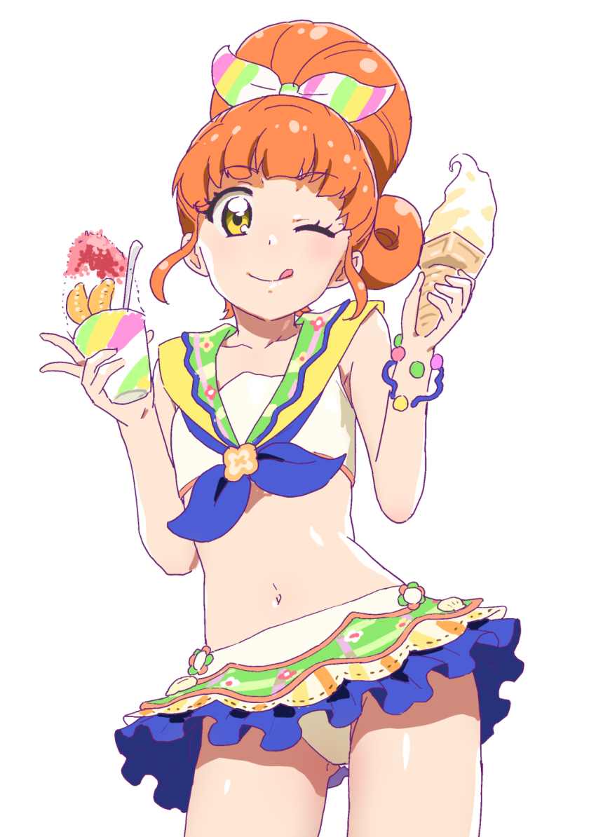 1girl, ;p, aikatsu!, aikatsu!_(series), bikini, bikini_skirt, bow, bracelet