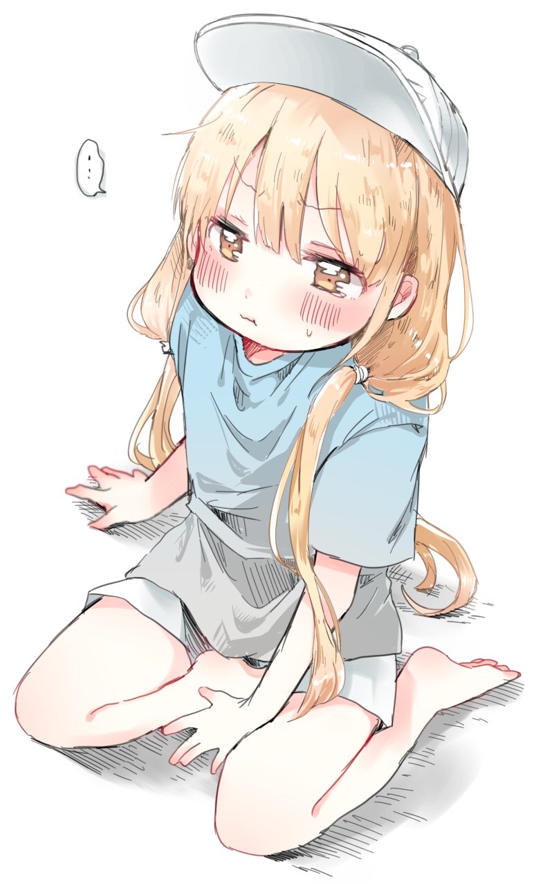 ..., 10s, 1girl, barefoot, blue_shirt, blush, brown_hair, closed_eyes