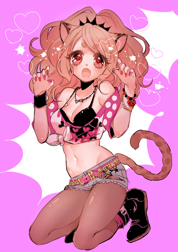 1girl, animal_ears, bad_id, bad_pixiv_id, bare_shoulders, belt, big_hair, black_bra