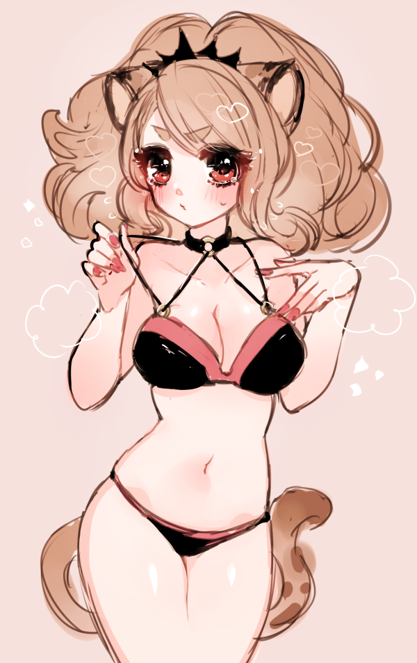 1girl, animal_ears, bad_id, bad_pixiv_id, bare_shoulders, big_hair, bikini, black_bikini