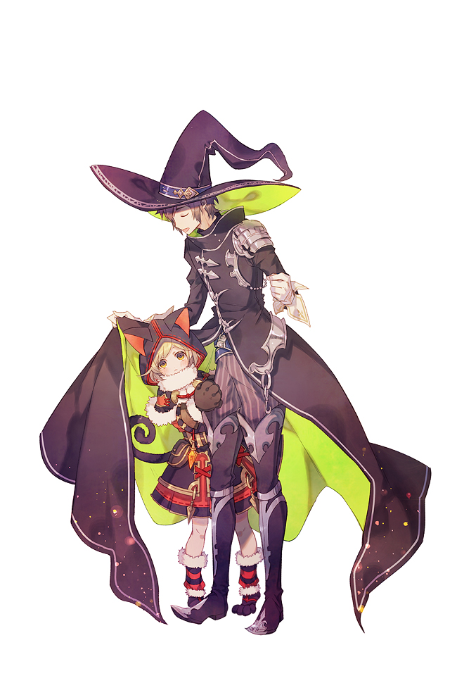 1boy, 1girl, a082, animal_ears, animal_hands, animal_hood, armor, blonde_hair