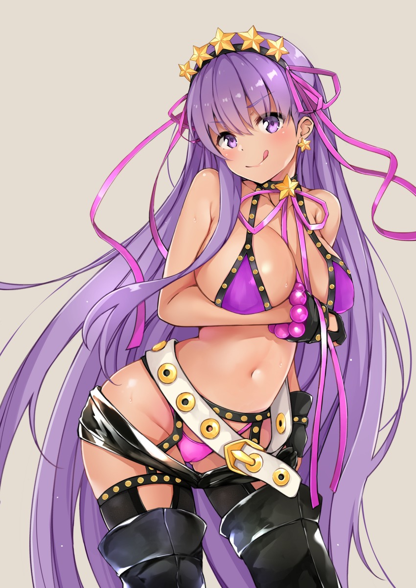 1girl, absurdres, bare_shoulders, bb_(fate), bb_(swimsuit_mooncancer)_(second_ascension)_(fate), belt, bikini, black_gloves