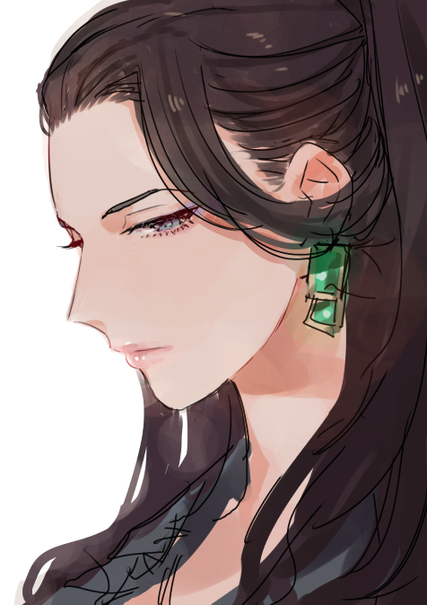 1girl, boss, business_suit, c.cu, director, earrings, executive_mishiro, female_focus, formal_clothes, from_side, green_eyes, hair_pulled_back, idolmaster, idolmaster_cinderella_girls, jewelry, lips, long_hair, looking_to_the_side, manager, mature_female, pink_lips, ponytail, portrait, solo, suit