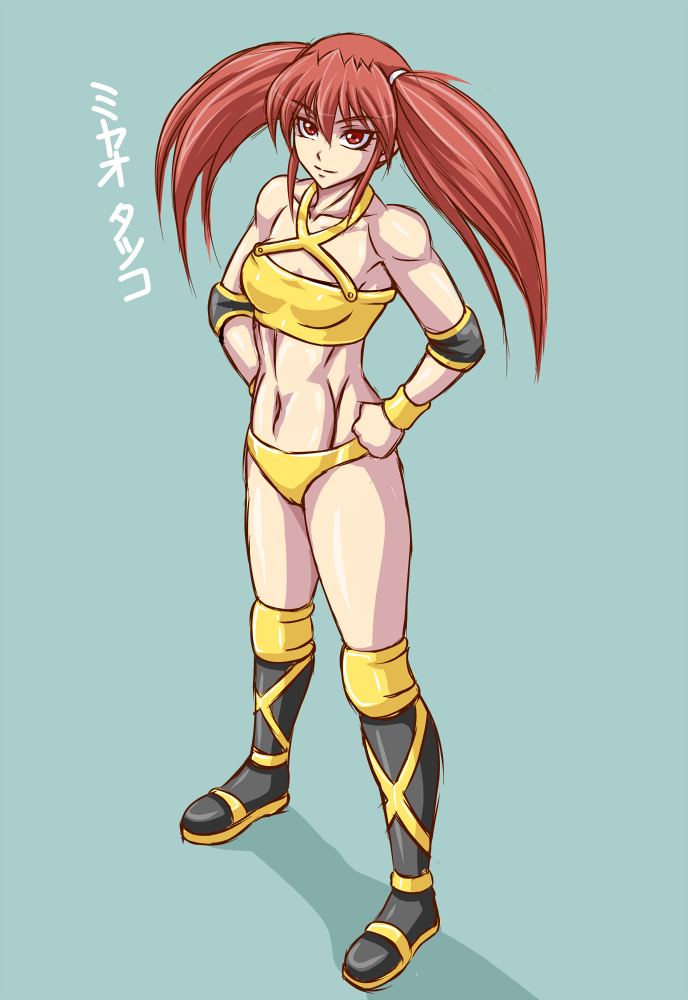 1girl, female_focus, miyao_tatsuko, muscular, original, red_eyes, red_hair, solo