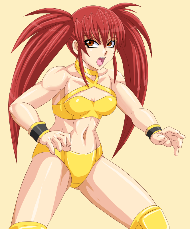 1girl, female_focus, miyao_tatsuko, muscular, original, red_eyes, red_hair, solo, tagme, taroimo_(00120014), twintails