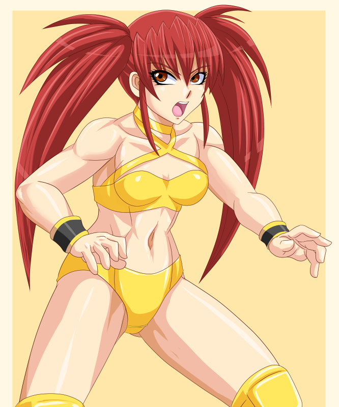 1girl, female_focus, miyao_tatsuko, muscular, original, red_eyes, red_hair, solo, tagme, taroimo_(00120014), twintails