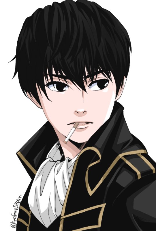 1boy, black_eyes, black_hair, cigarette, ascot, formal_clothes, gintama, higashiyama_kazuko