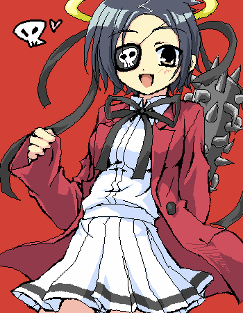 1girl, blush, bokusatsu_tenshi_dokuro-chan, chrome_dokuro, club, club_(weapon), cosplay, crossover